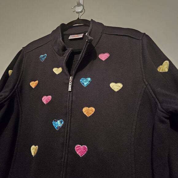 Vtg Quacker Factory Hearts Jacket Womens LG Fleece Embroidered Sequins Colorful - Picture 6 of 11